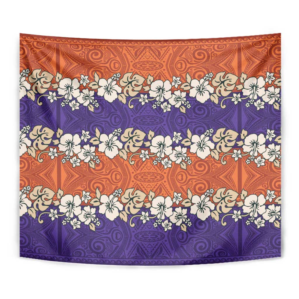Hawaiian Hibiscus Tapestry Orange and Purple Unique LT01 - Polynesian Pride