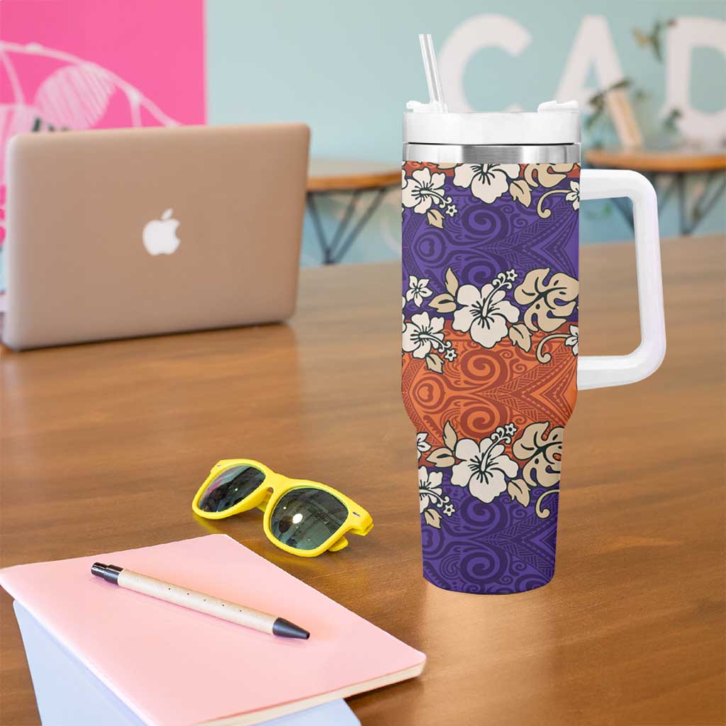 Hawaiian Hibiscus Tumbler With Handle Orange and Purple Unique