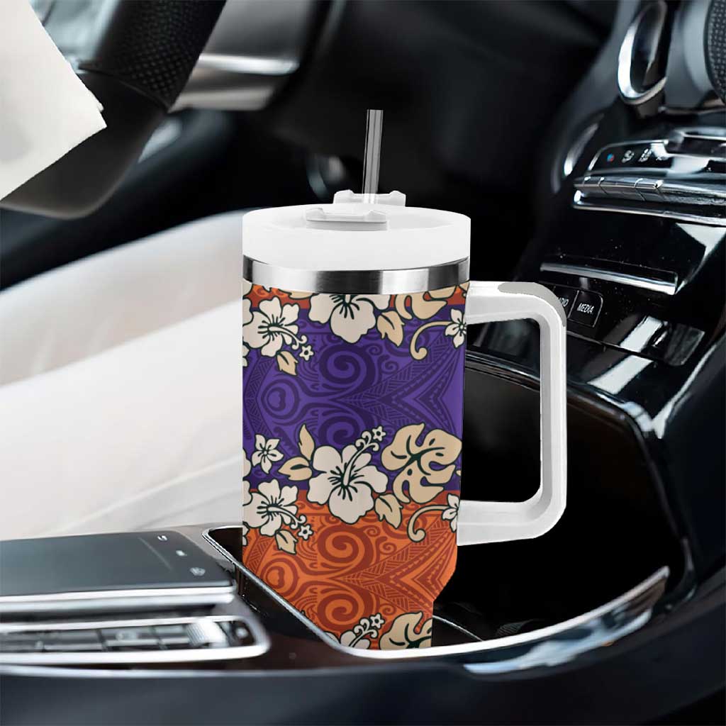 Hawaiian Hibiscus Tumbler With Handle Orange and Purple Unique