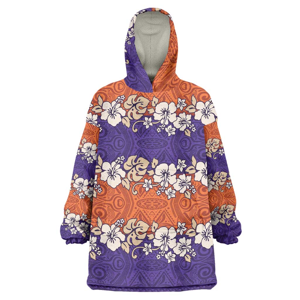 Hawaiian Hibiscus Wearable Blanket Hoodie Orange and Purple Unique