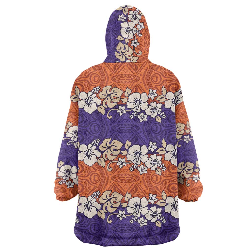 Hawaiian Hibiscus Wearable Blanket Hoodie Orange and Purple Unique LT01 - Polynesian Pride