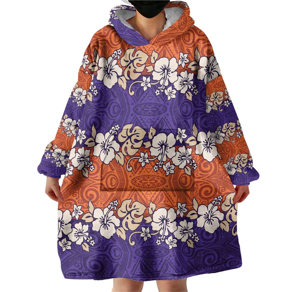 Hawaiian Hibiscus Wearable Blanket Hoodie Orange and Purple Unique LT01 - Polynesian Pride