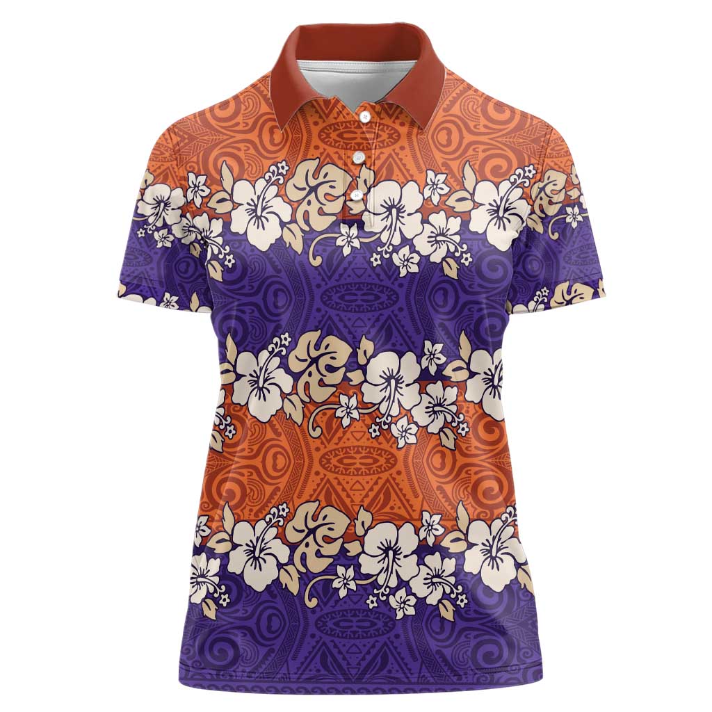 Hawaiian Hibiscus Women Polo Shirt Orange and Purple Unique