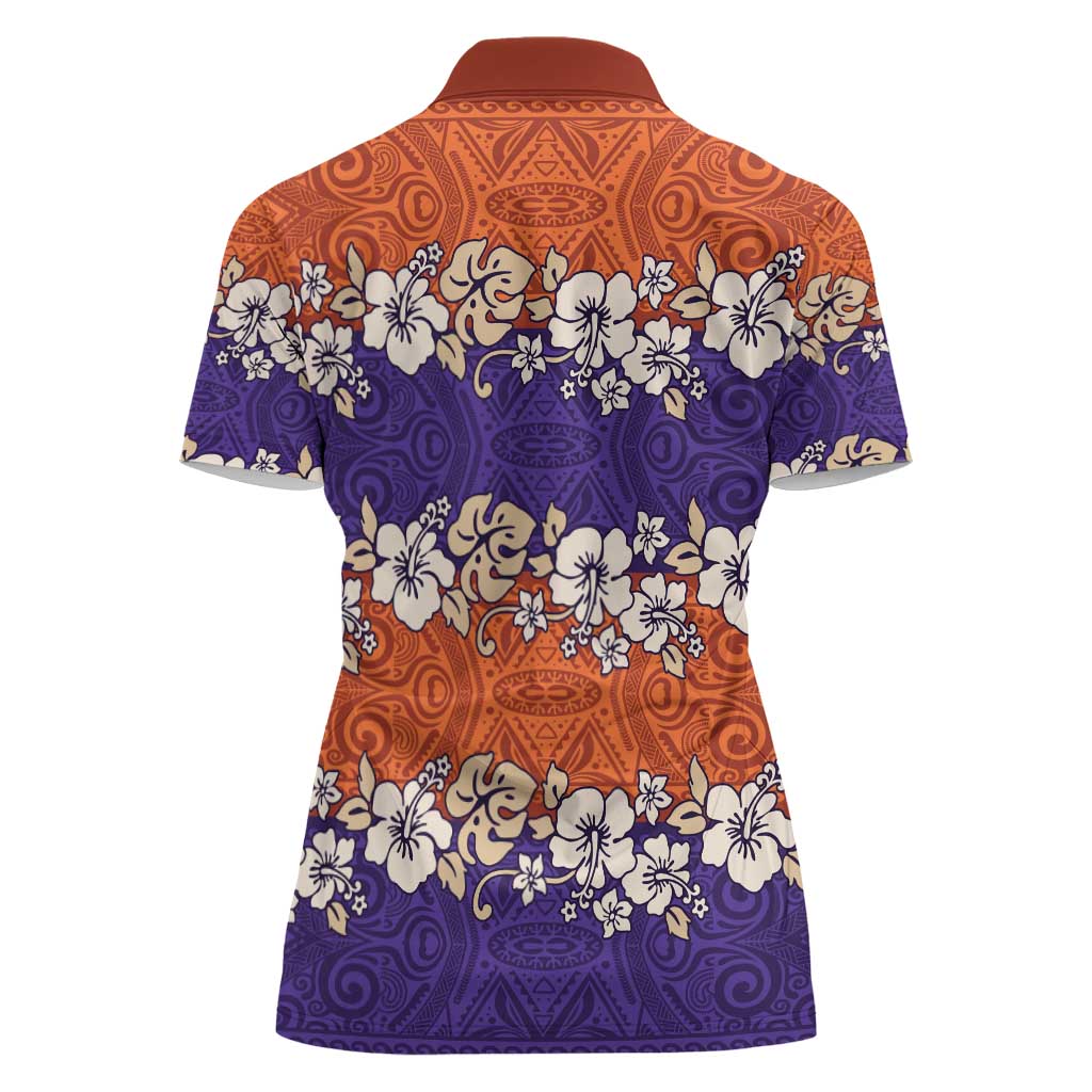 Hawaiian Hibiscus Women Polo Shirt Orange and Purple Unique