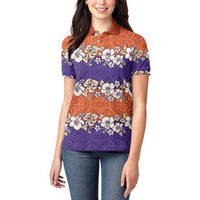Hawaiian Hibiscus Women Polo Shirt Orange and Purple Unique