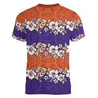 Hawaiian Hibiscus Women V-Neck T-Shirt Orange and Purple Unique