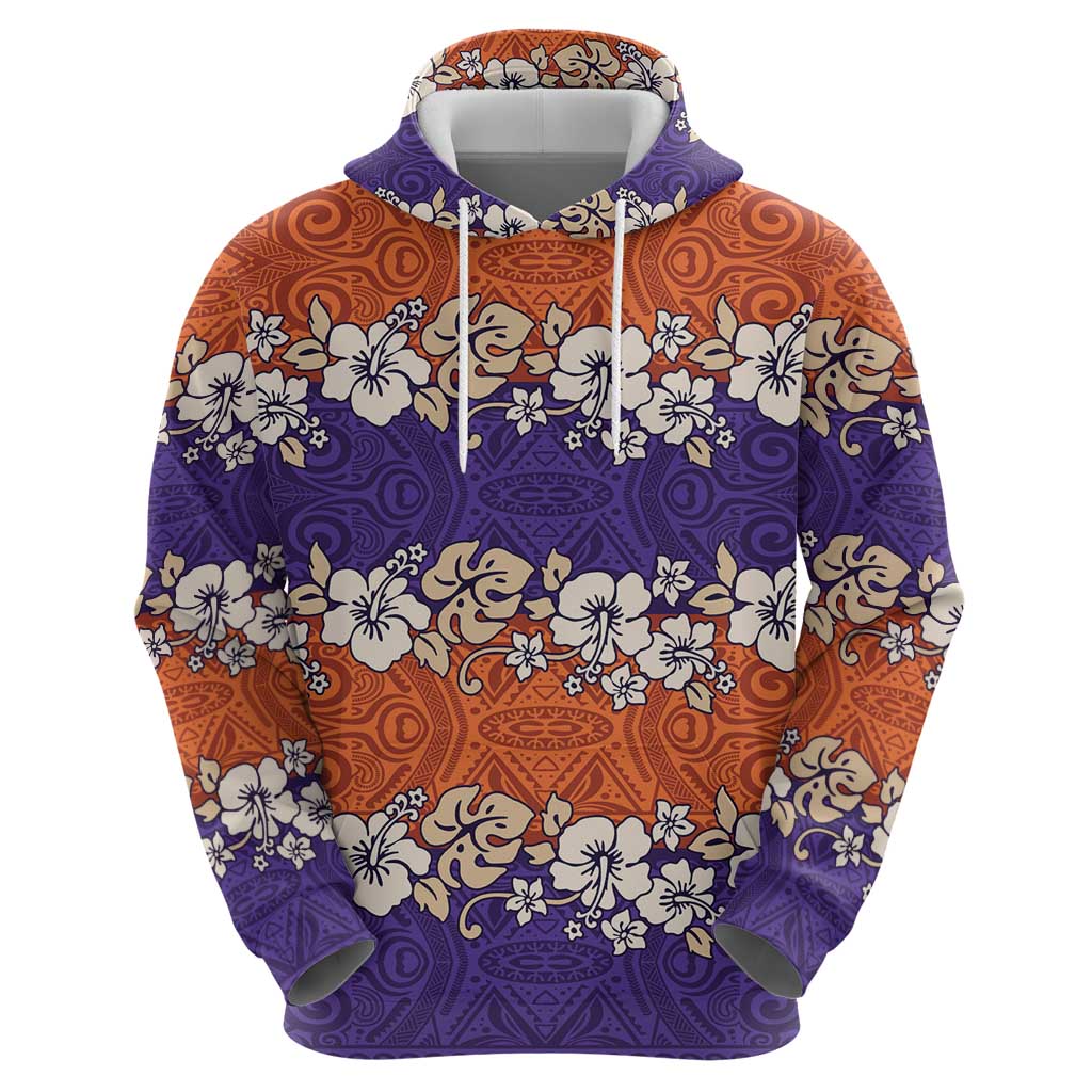 Hawaiian Hibiscus Zip Hoodie Orange and Purple Unique
