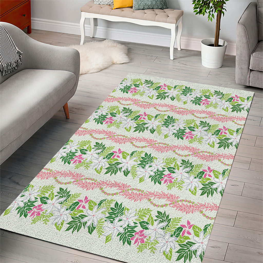 Monstera Tiare Plumeria Lei Pattern Area Rug Green Version LT01 - Polynesian Pride