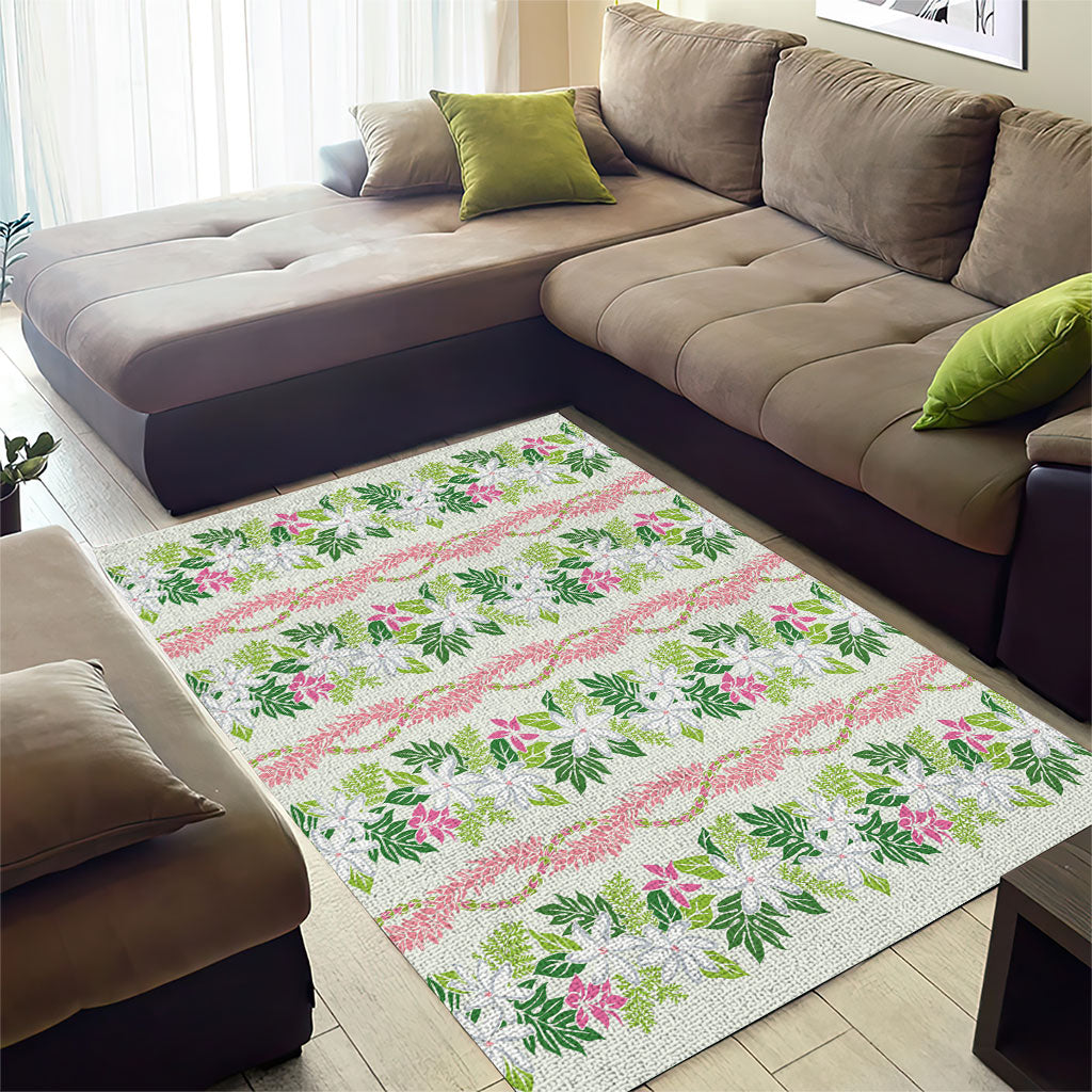 Monstera Tiare Plumeria Lei Pattern Area Rug Green Version LT01 - Polynesian Pride