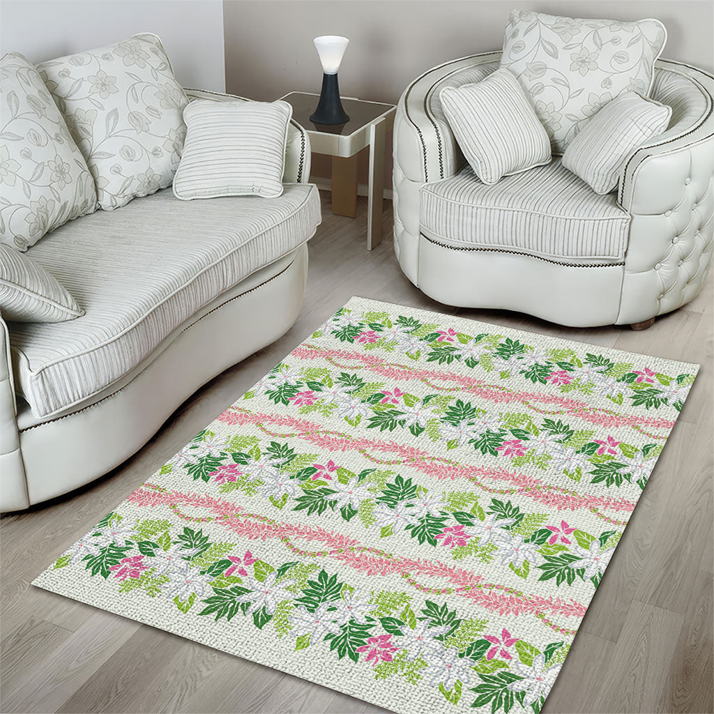 Monstera Tiare Plumeria Lei Pattern Area Rug Green Version LT01 - Polynesian Pride