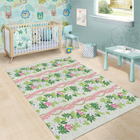 Monstera Tiare Plumeria Lei Pattern Area Rug Green Version LT01 - Polynesian Pride