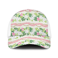 Monstera Tiare Plumeria Lei Pattern Baseball Net Cap Green Version LT01 One Size White Green - Polynesian Pride