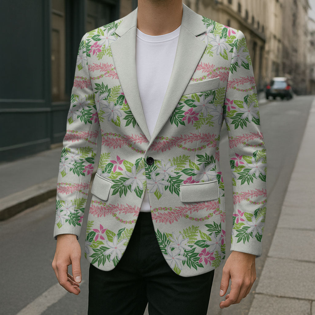 Monstera Tiare Plumeria Lei Pattern Blazer Green Version LT01 - Polynesian Pride