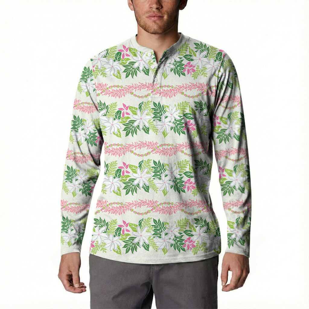 Monstera Tiare Plumeria Lei Pattern Button Sweatshirt Green Version LT01 - Polynesian Pride