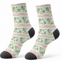 Monstera Tiare Plumeria Lei Pattern Crew Socks Green Version LT01 - Polynesian Pride