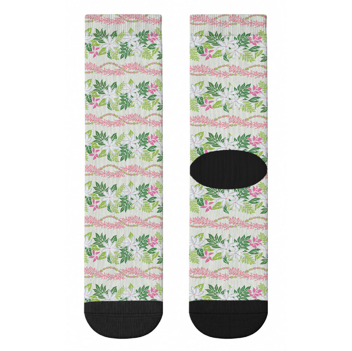 Monstera Tiare Plumeria Lei Pattern Crew Socks Green Version LT01 - Polynesian Pride