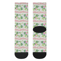 Monstera Tiare Plumeria Lei Pattern Crew Socks Green Version LT01 - Polynesian Pride