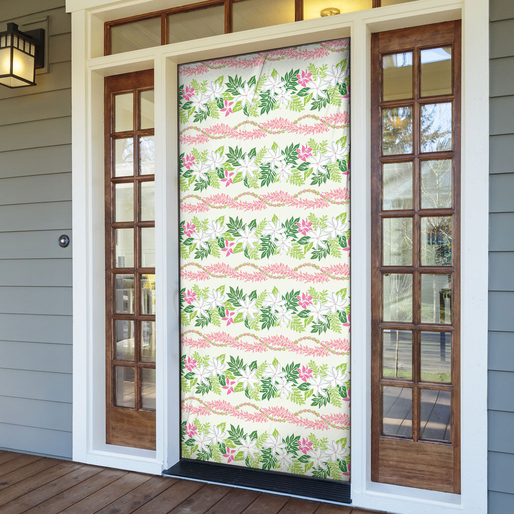 Monstera Tiare Plumeria Lei Pattern Door Cover Green Version LT01 - Polynesian Pride