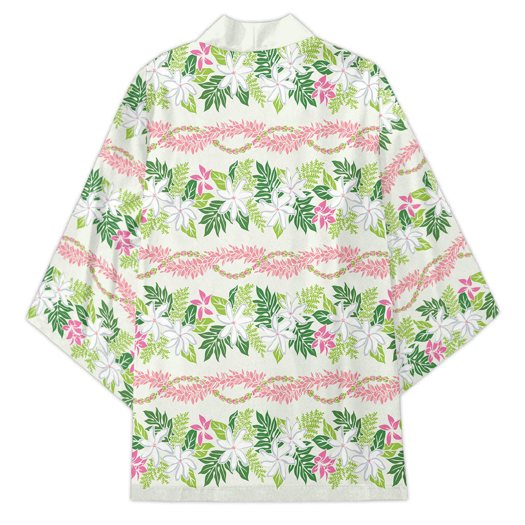 Monstera Tiare Plumeria Lei Pattern Kimono Green Version LT01 - Polynesian Pride