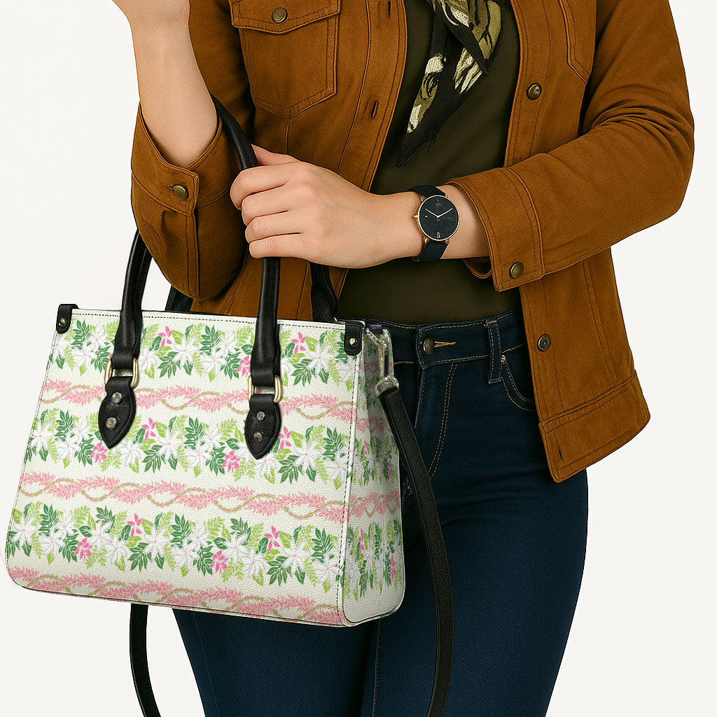 Monstera Tiare Plumeria Lei Pattern Leather Bag Green Version LT01 - Polynesian Pride