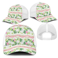 Monstera Tiare Plumeria Lei Pattern Mesh Trucker Cap Green Version LT01 - Polynesian Pride