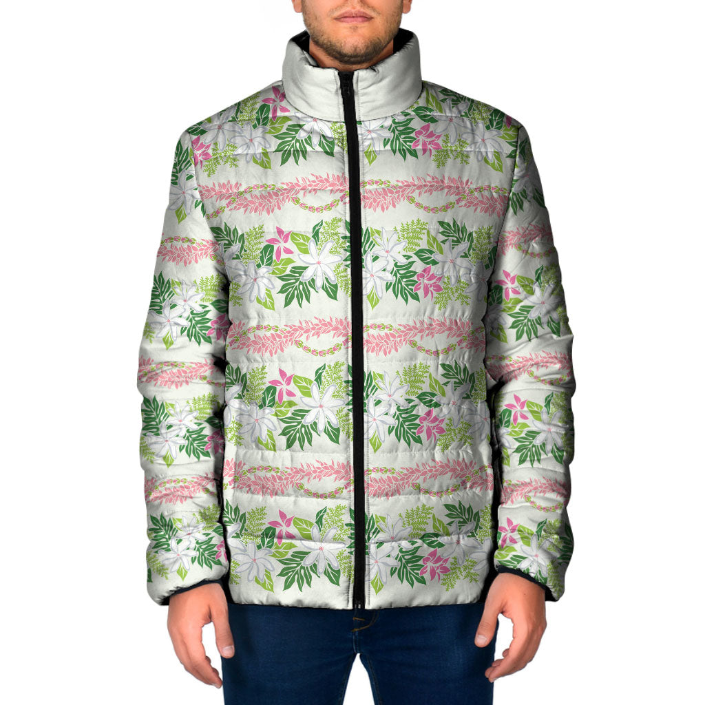 Monstera Tiare Plumeria Lei Pattern Padded Jacket Green Version