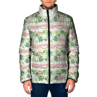 Monstera Tiare Plumeria Lei Pattern Padded Jacket Green Version