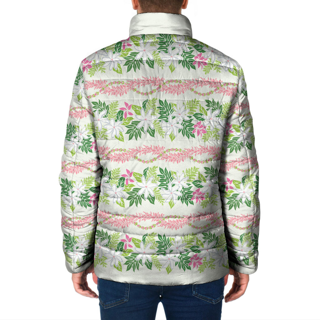 Monstera Tiare Plumeria Lei Pattern Padded Jacket Green Version