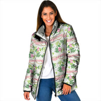 Monstera Tiare Plumeria Lei Pattern Padded Jacket Green Version