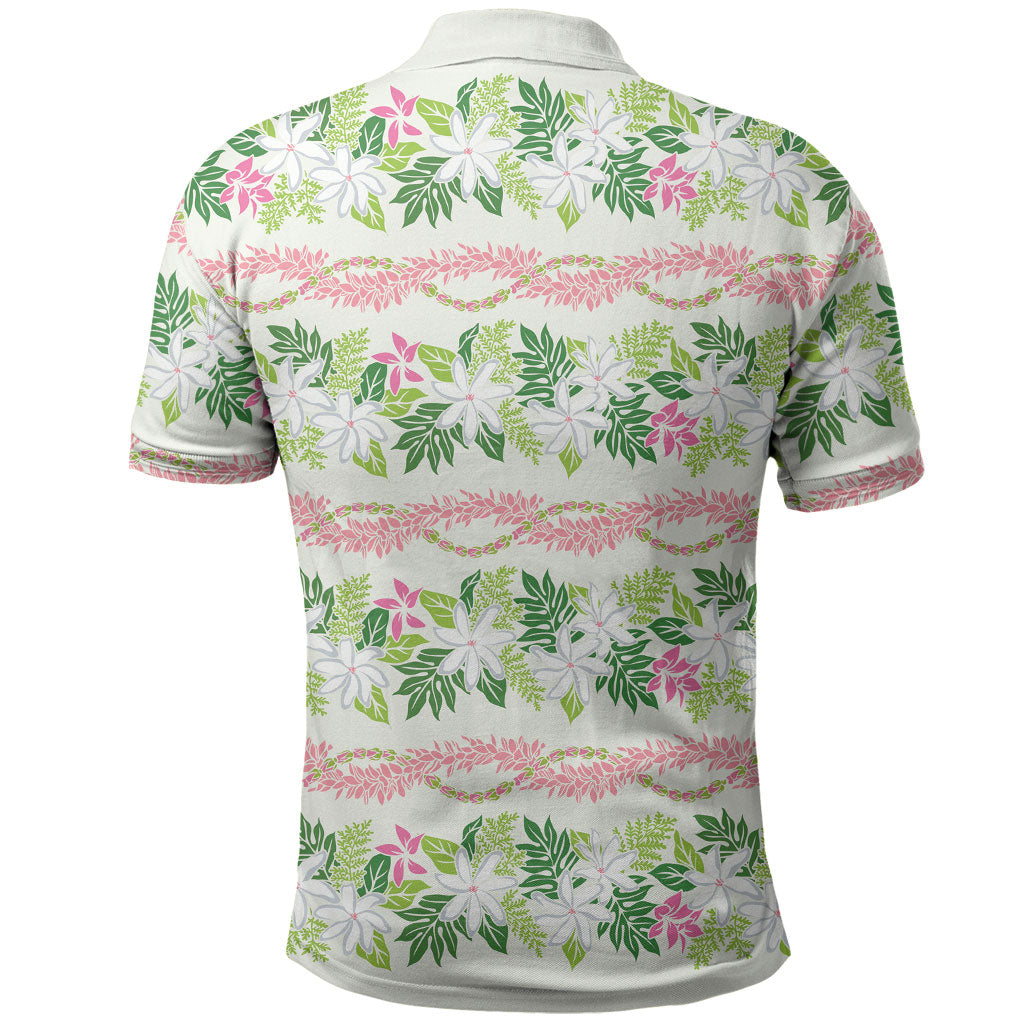 Monstera Tiare Plumeria Lei Pattern Polo Shirt Green Version LT01 - Polynesian Pride