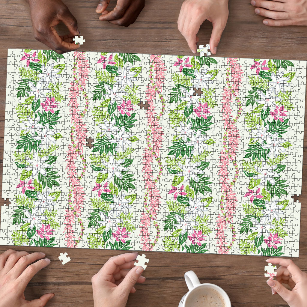 Monstera Tiare Plumeria Lei Pattern Puzzle Green Version