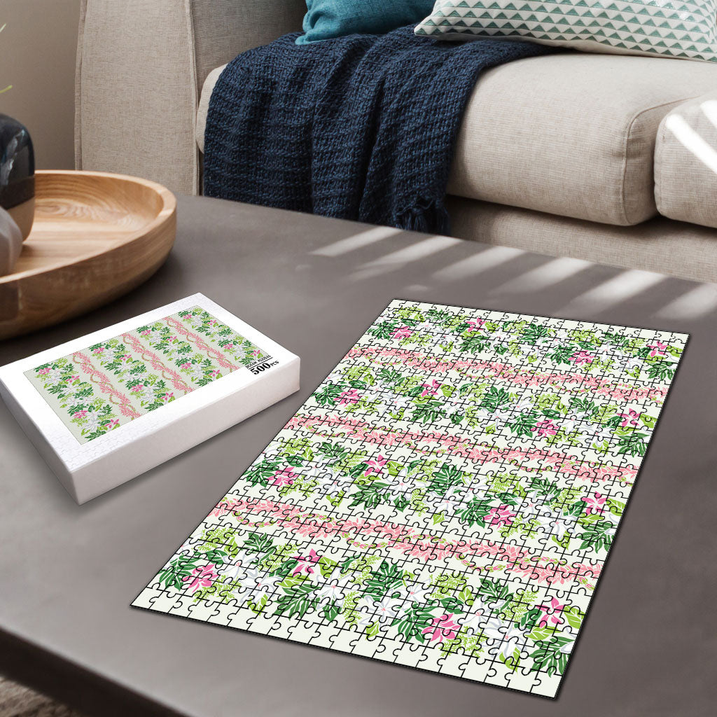Monstera Tiare Plumeria Lei Pattern Puzzle Green Version