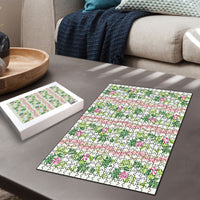 Monstera Tiare Plumeria Lei Pattern Puzzle Green Version