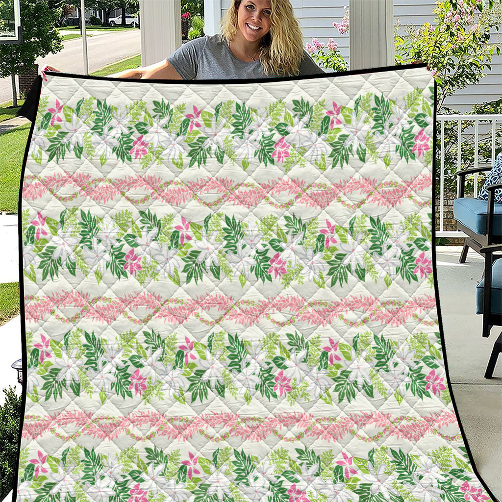 Monstera Tiare Plumeria Lei Pattern Quilt Green Version LT01 Green - Polynesian Pride