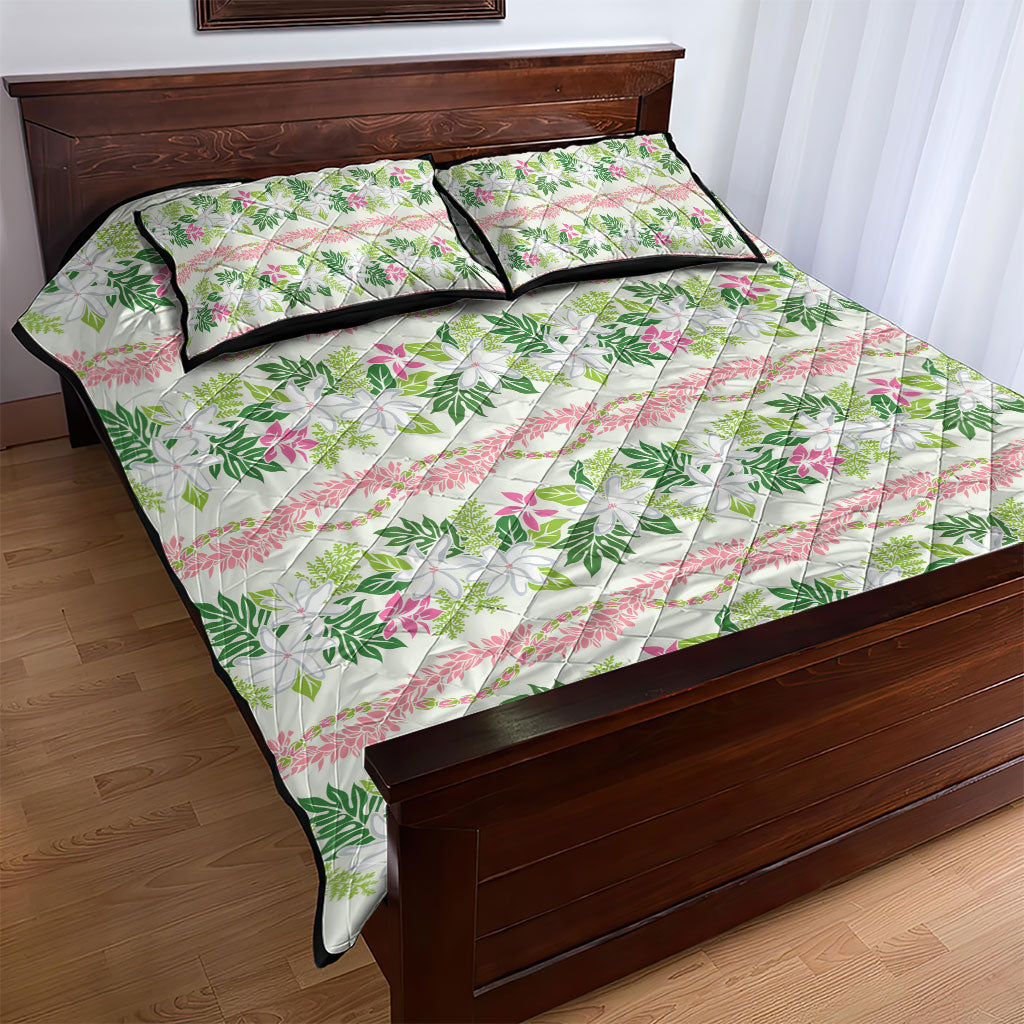 Monstera Tiare Plumeria Lei Pattern Quilt Bed Set Green Version LT01 - Polynesian Pride