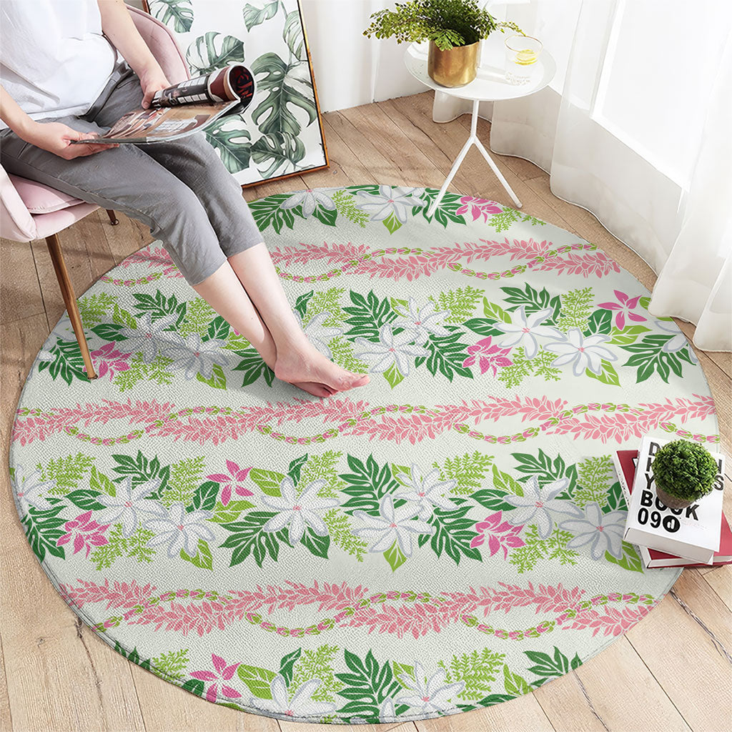 Monstera Tiare Plumeria Lei Pattern Round Carpet Green Version LT01 - Polynesian Pride