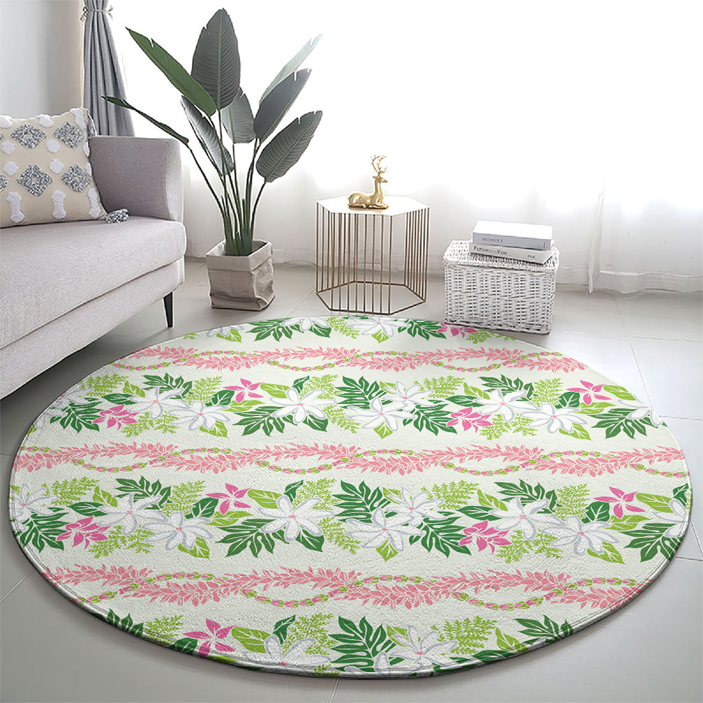 Monstera Tiare Plumeria Lei Pattern Round Carpet Green Version LT01 - Polynesian Pride