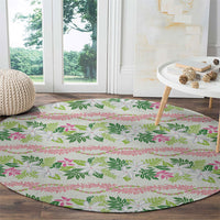 Monstera Tiare Plumeria Lei Pattern Round Carpet Green Version LT01 - Polynesian Pride