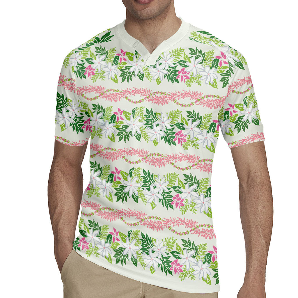 Monstera Tiare Plumeria Lei Pattern Rugby Jersey Green Version LT01 - Polynesian Pride