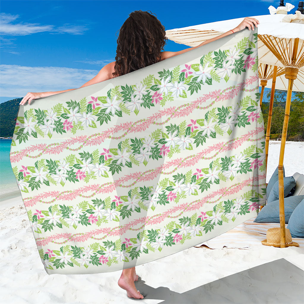 Monstera Tiare Plumeria Lei Pattern Sarong Green Version LT01 One Size 44 x 66 inches Green - Polynesian Pride