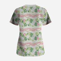 Monstera Tiare Plumeria Lei Pattern Scrub Top Green Version LT01 - Polynesian Pride