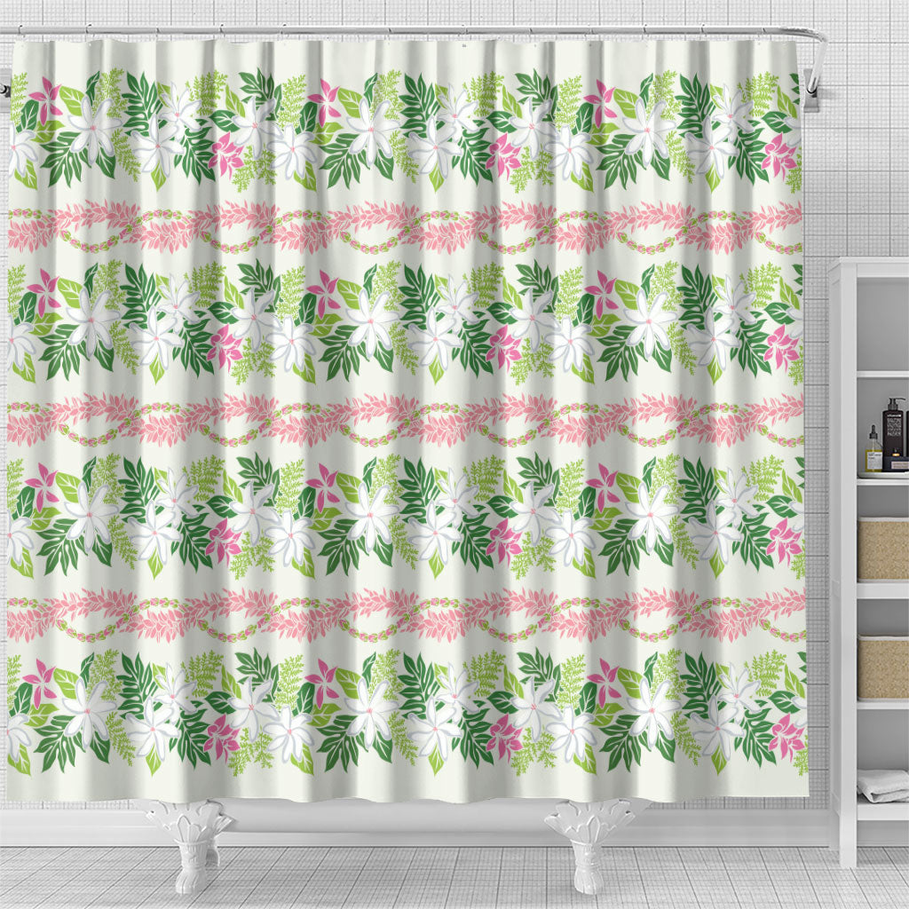 Monstera Tiare Plumeria Lei Pattern Shower Curtain Green Version LT01 - Polynesian Pride