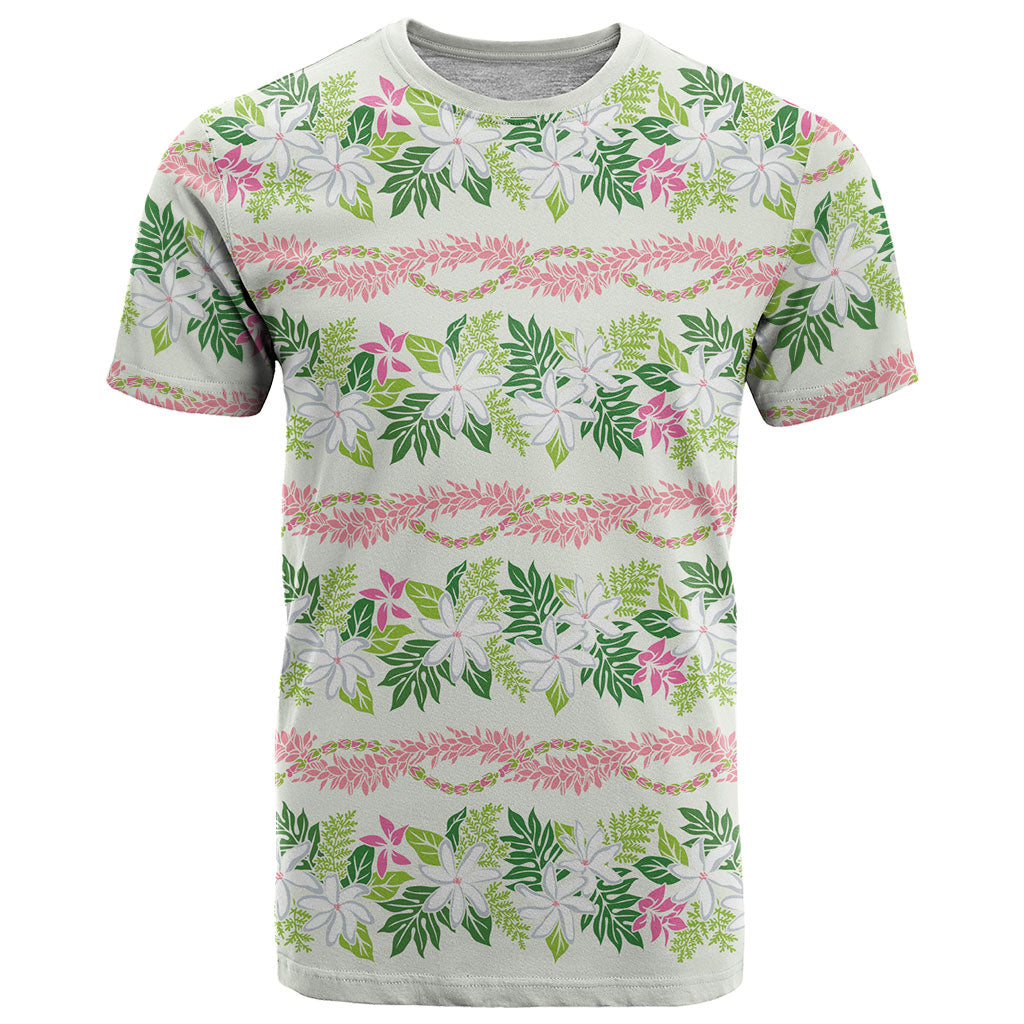 Monstera Tiare Plumeria Lei Pattern T Shirt Green Version LT01 Green - Polynesian Pride