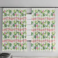 Monstera Tiare Plumeria Lei Pattern Window Curtain Green Version LT01 With Hooks Green - Polynesian Pride