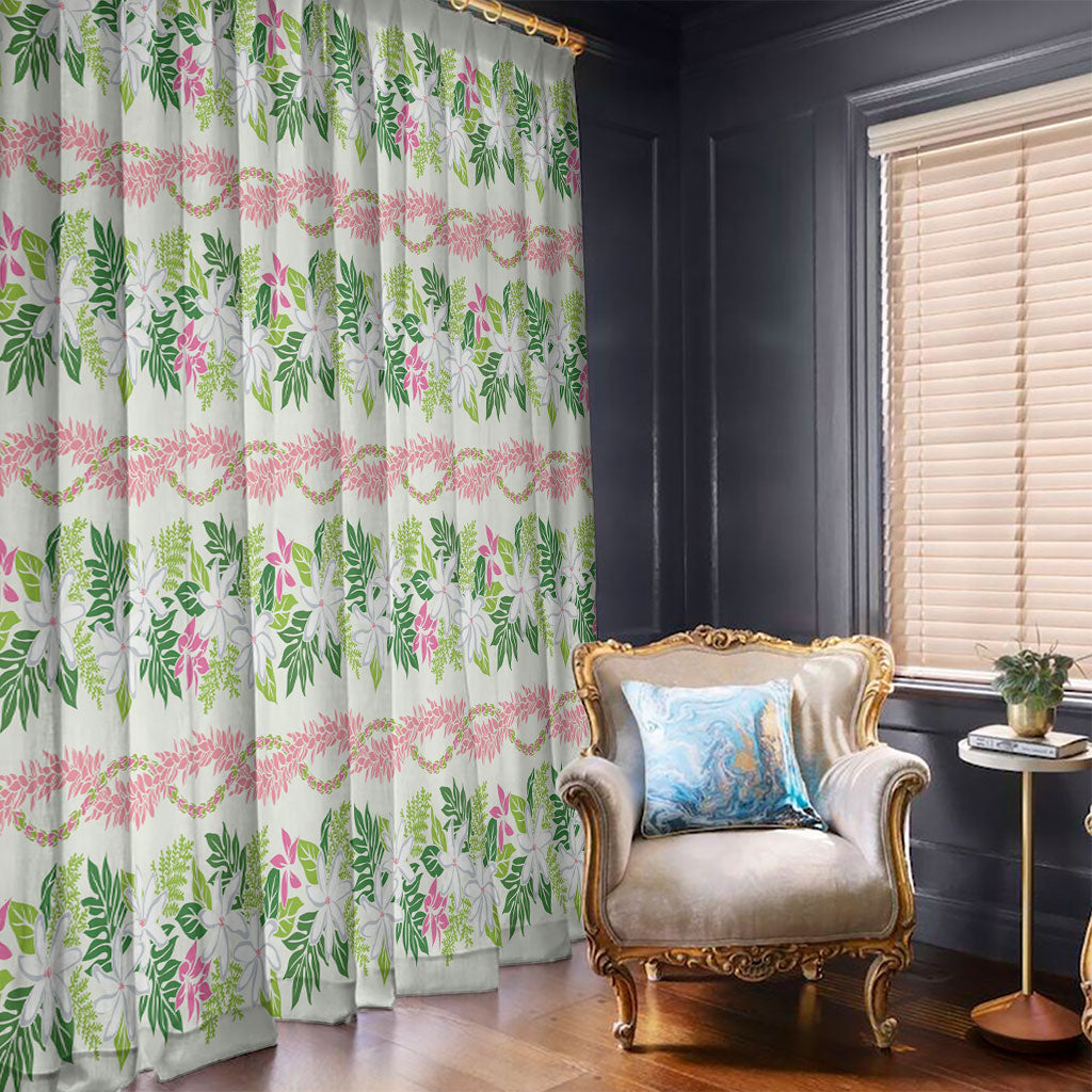 Monstera Tiare Plumeria Lei Pattern Window Curtain Green Version LT01 - Polynesian Pride