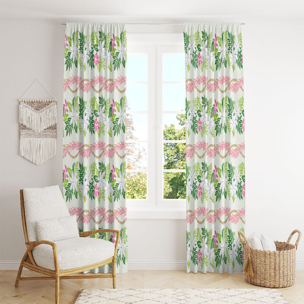 Monstera Tiare Plumeria Lei Pattern Window Curtain Green Version LT01 - Polynesian Pride