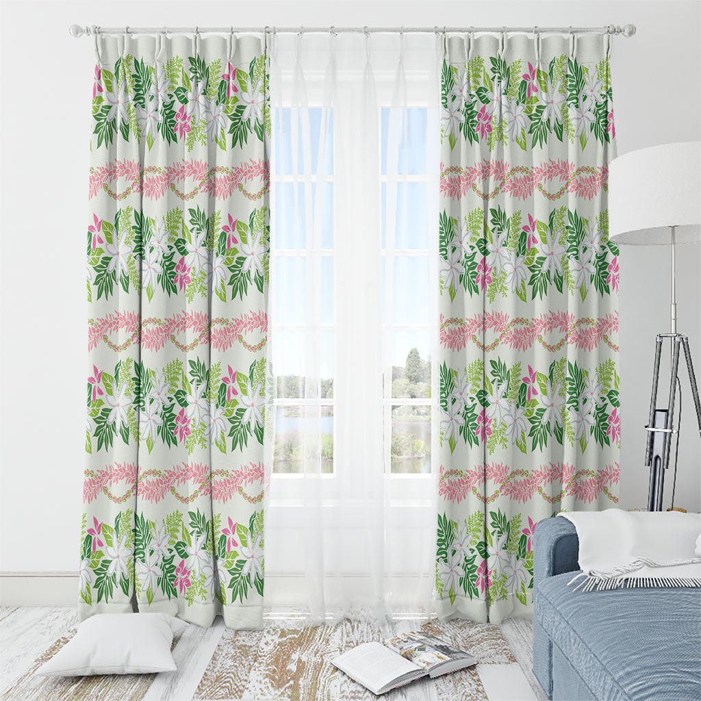 Monstera Tiare Plumeria Lei Pattern Window Curtain Green Version LT01 - Polynesian Pride