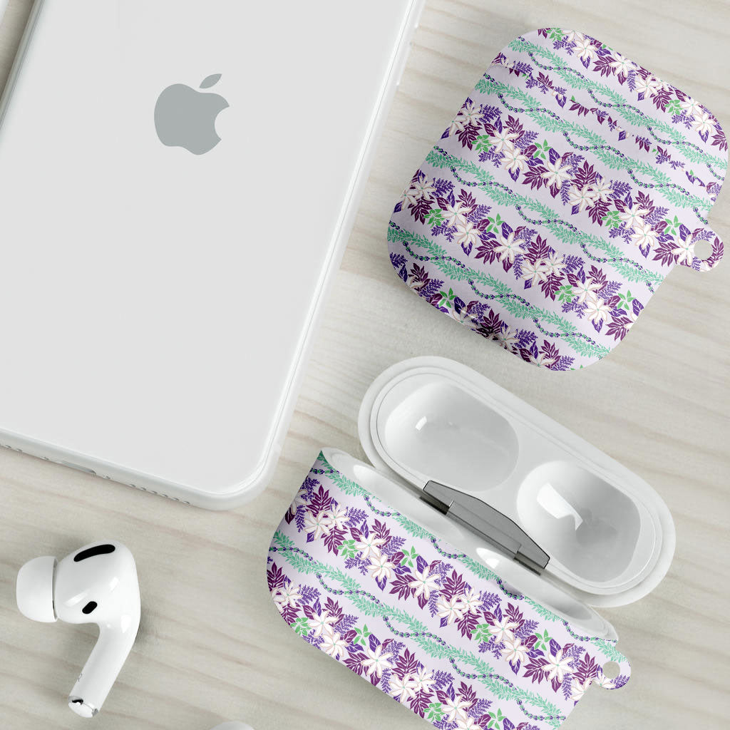 Monstera Tiare Plumeria Lei Pattern AirPods Case Purple Version LT01 - Polynesian Pride