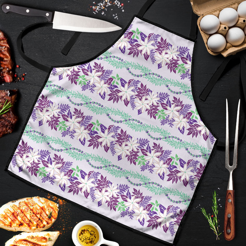 Monstera Tiare Plumeria Lei Pattern Apron Purple Version LT01 Purple - Polynesian Pride