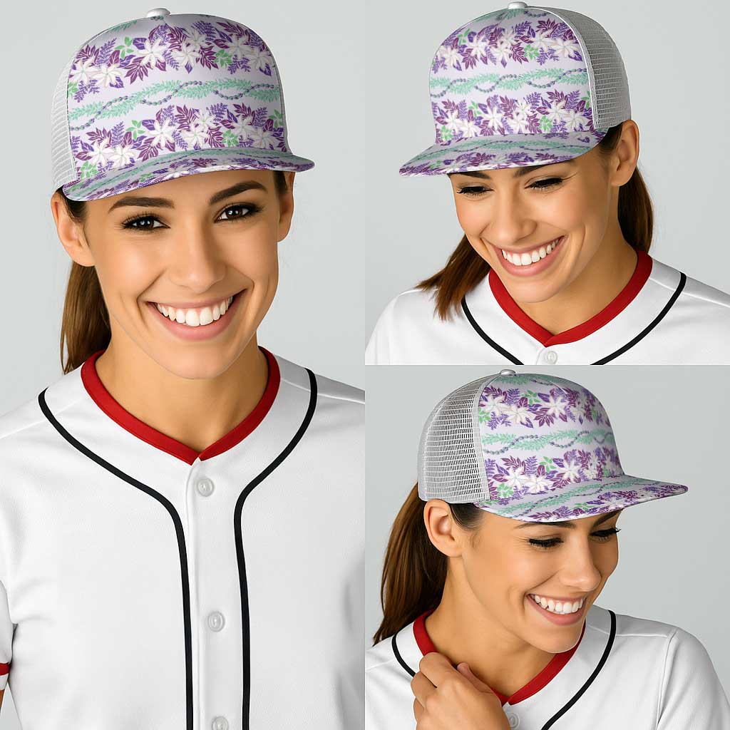 Monstera Tiare Plumeria Lei Pattern Baseball Net Cap Purple Version LT01 - Polynesian Pride